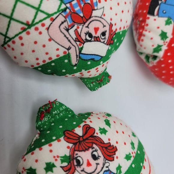 Raggedy Ann Andy Christmas Ornaments Lot 5 1978 Hand Sewn Stuffed Quilt Holiday - Picture 2 of 4